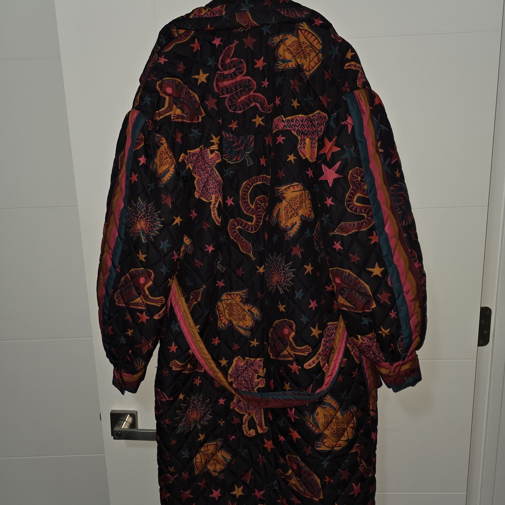 Farm Rio Quilted Star & Animal Print Coat - Black with Pink & Orange - Picture 4 of 7